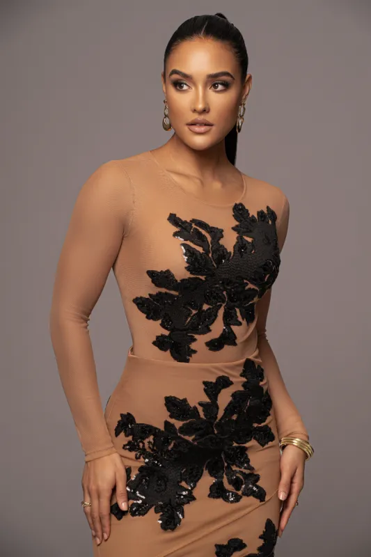 Black Charmed Embroidered Mesh Bodysuit sold by JLUXLABEL