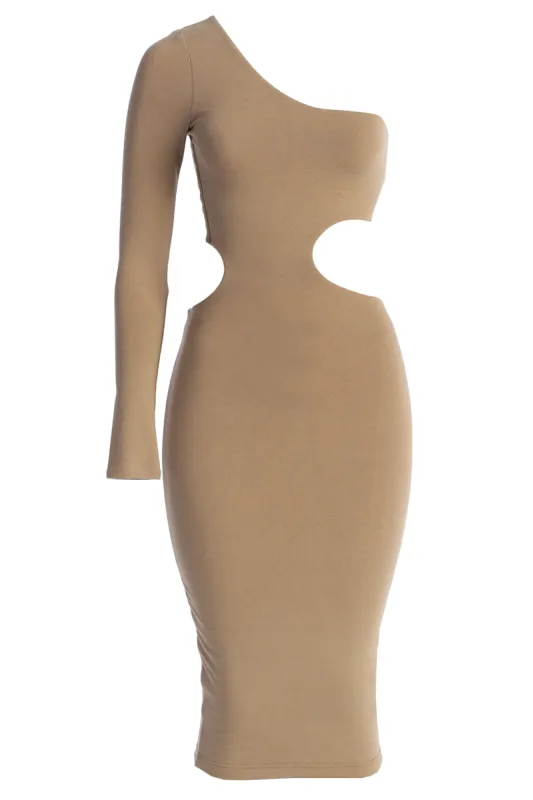 Beige Yours Truly Midi Dress sold by JLUXLABEL