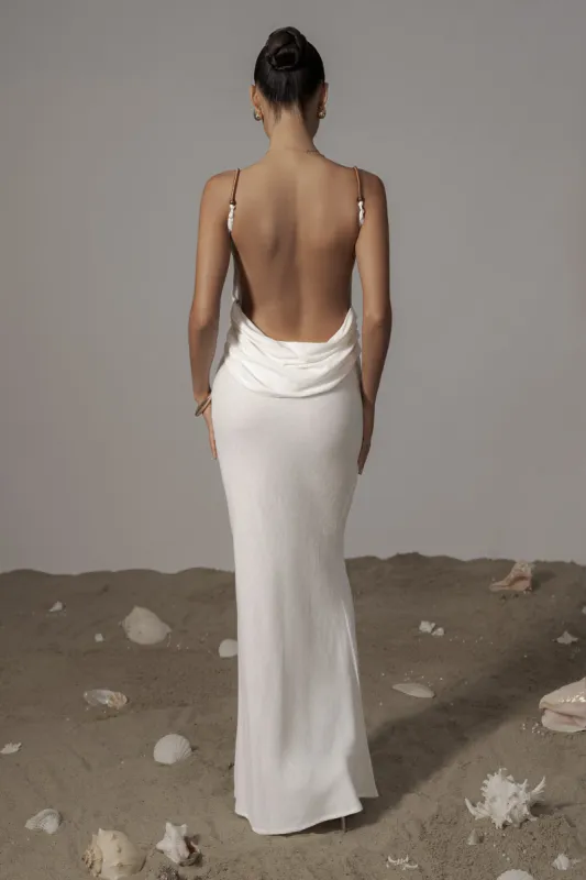 Ivory Getaway Linen Maxi Dress sold by JLUXLABEL