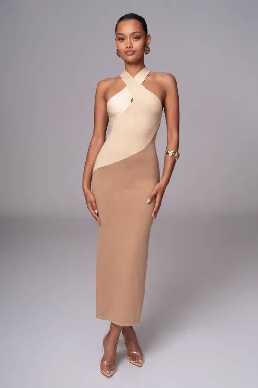 Beige Steph Halter Maxi Dress sold by JLUXLABEL