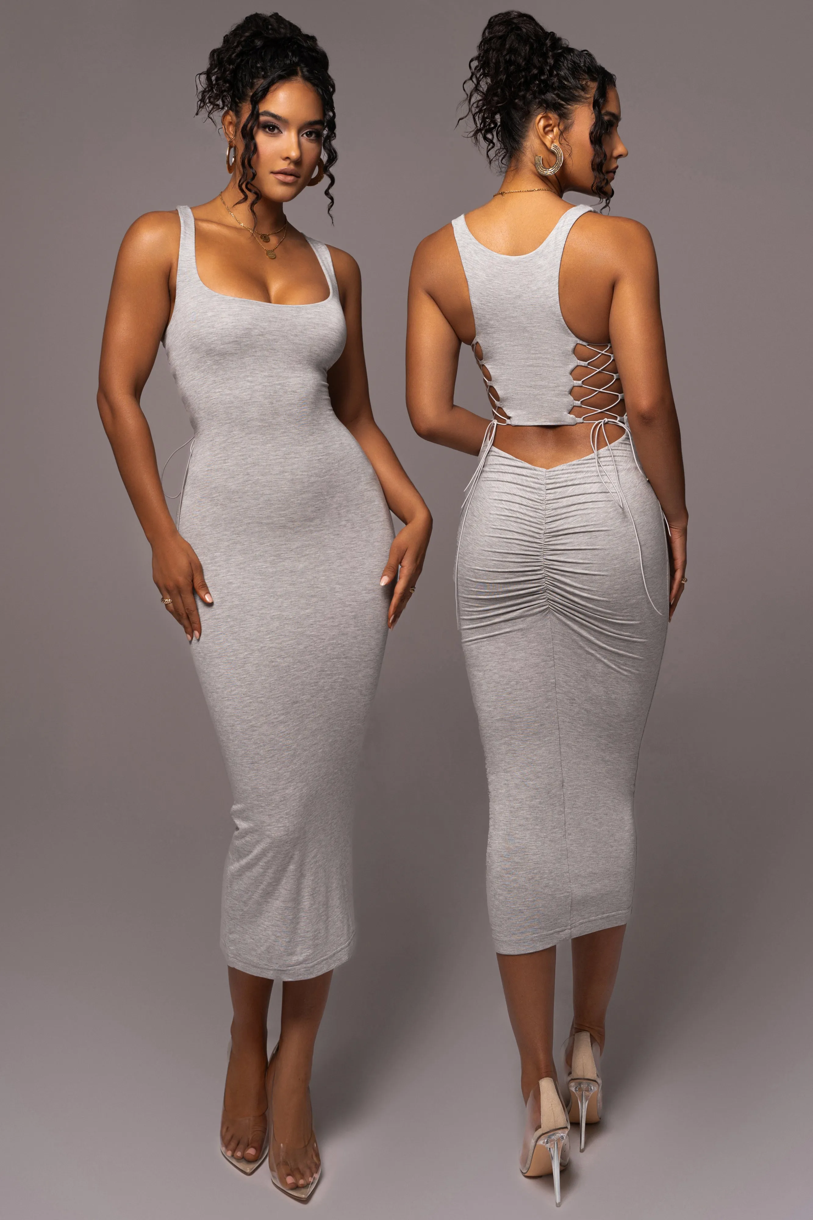 Grey Late Nights Midi Dress sold by JLUXLABEL