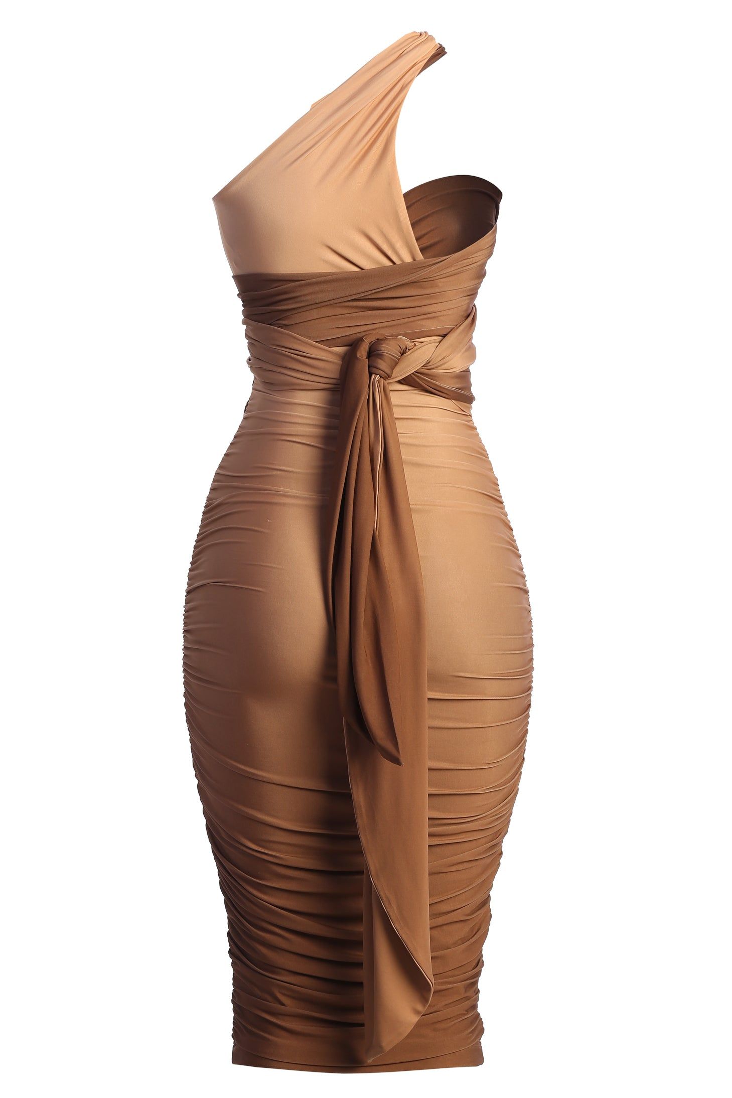 blue dress for baby girl Plus Brown Slinky Knot Detail Ruched Maxi Dress – Dassah Beauty main image 1