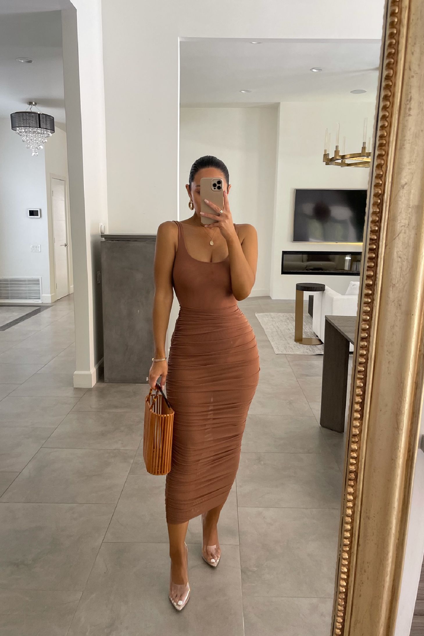 Mocha Mesh Ruched Cover Up Skirt sold by JLUXLABEL product image thumbnail 2