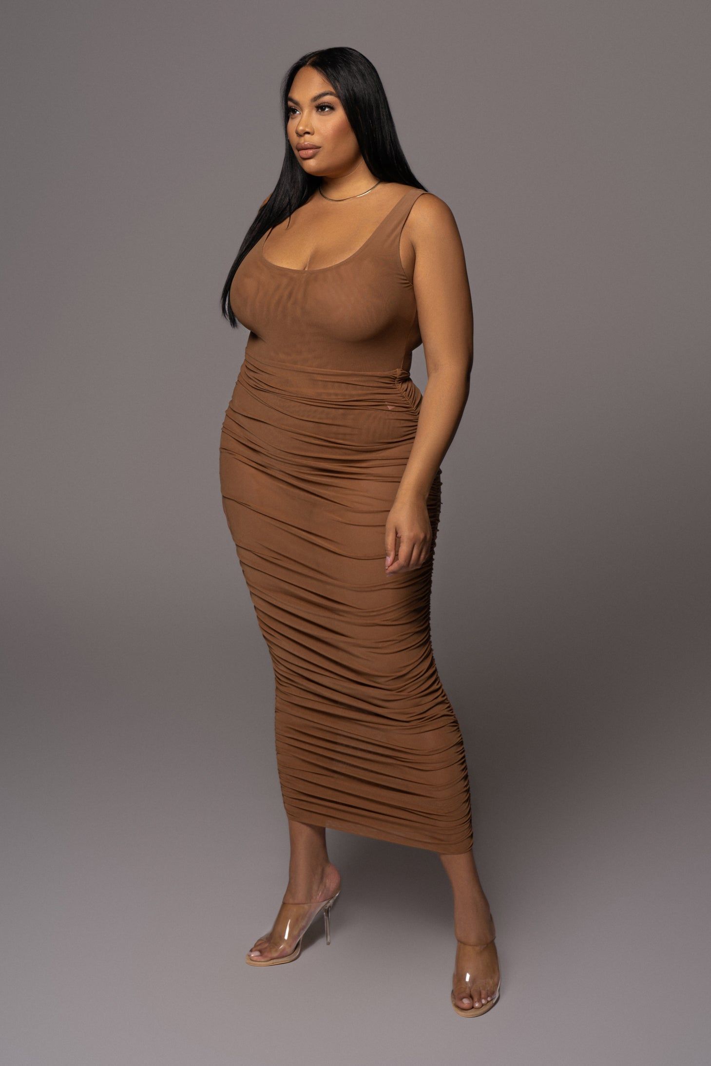 Mocha Mesh Ruched Cover Up Skirt sold by JLUXLABEL product image thumbnail 10