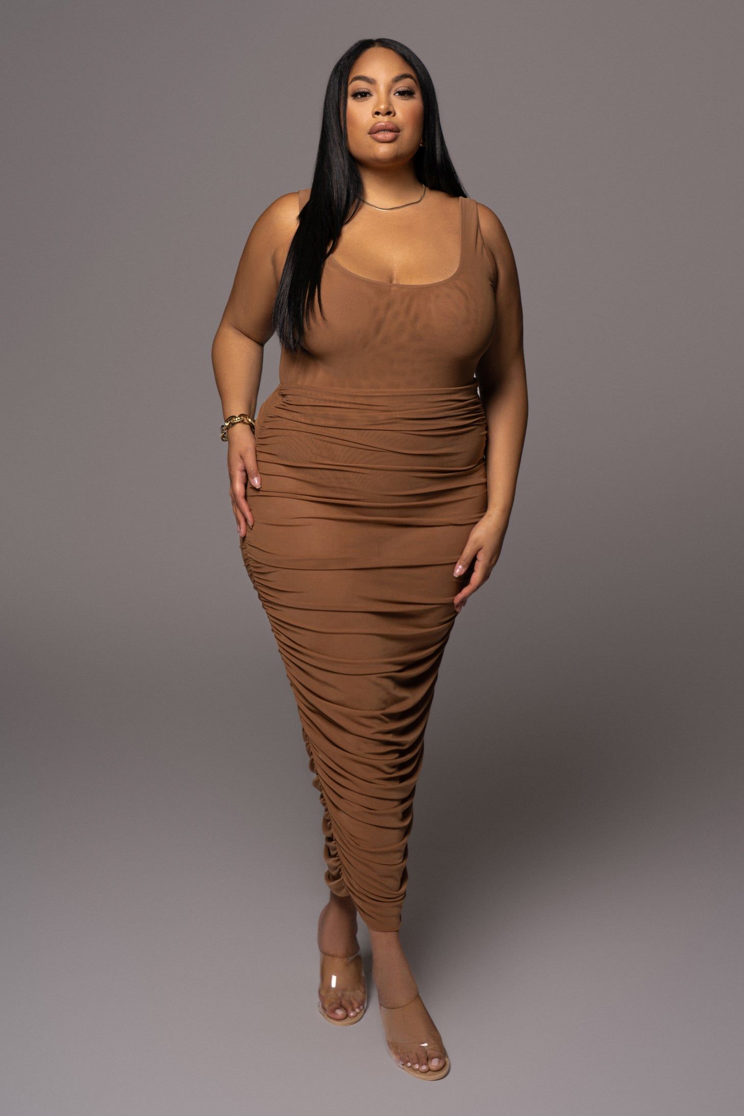 Mocha Mesh Ruched Cover Up Skirt sold by JLUXLABEL product image thumbnail 4