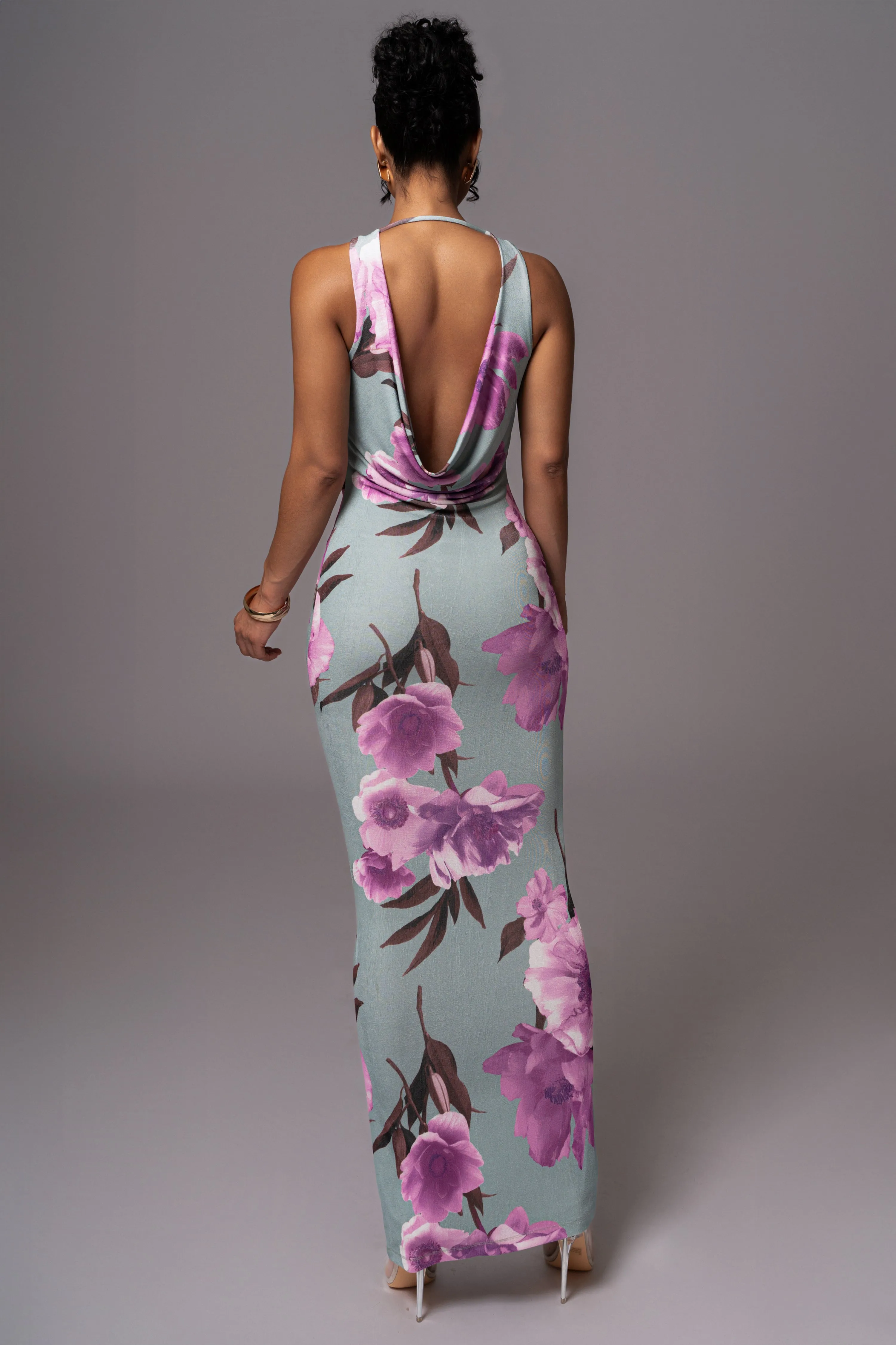 Sage Floral Slinky Highlights Cowl Neck Maxi Dress sold by JLUXLABEL product image thumbnail 2