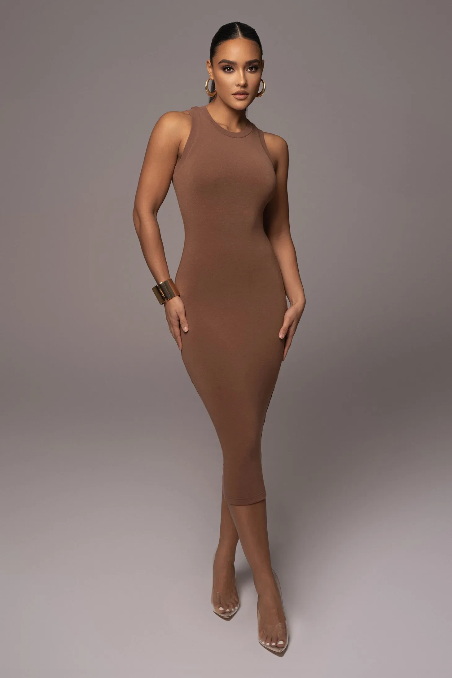 Pecan Jacqui Midi Dress sold by JLUXLABEL