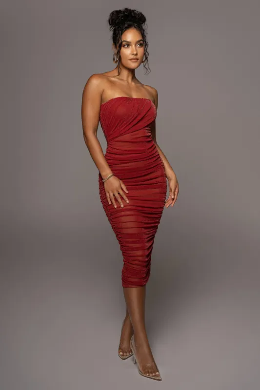 Red/Silver Celestia Midi Dress sold by JLUXLABEL