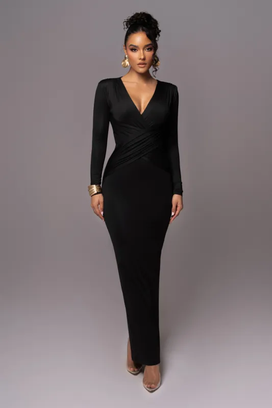 Black Rowan Plunge Maxi Dress sold by JLUXLABEL