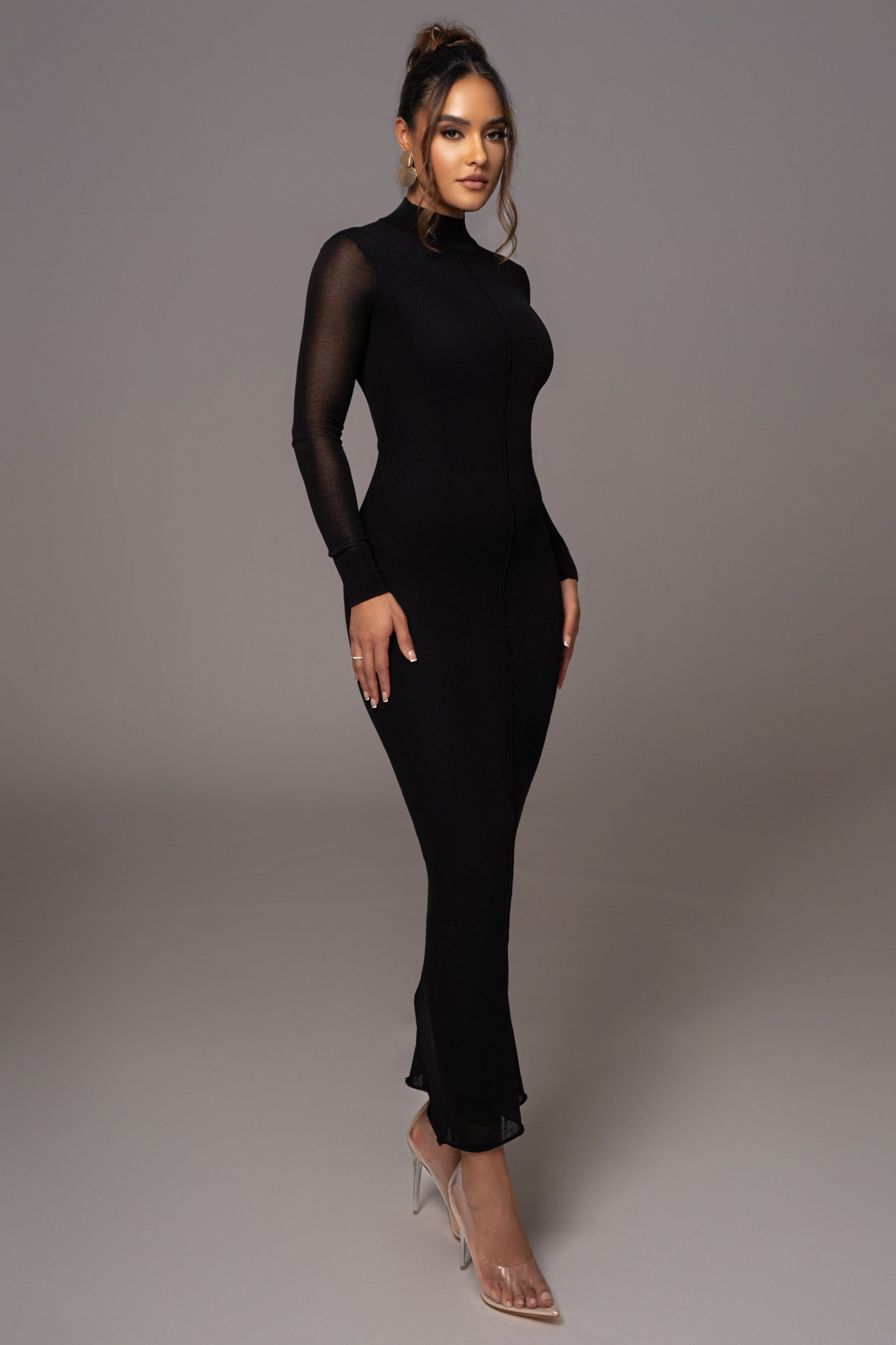 Black Fame Mock Neck Maxi Dress sold by JLUXLABEL