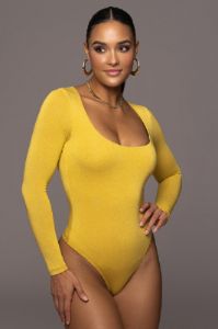 Jluxbasix Yellow Bethie Scoop Long Sleeve Bodysuit sold by JLUXLABEL