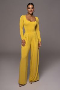 Jluxbasix Yellow Bethie Scoop Long Sleeve Bodysuit sold by JLUXLABEL