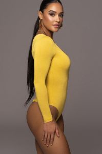 Jluxbasix Yellow Bethie Scoop Long Sleeve Bodysuit sold by JLUXLABEL