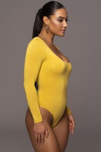 Jluxbasix Yellow Bethie Scoop Long Sleeve Bodysuit sold by JLUXLABEL