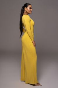 Jluxbasix Yellow Bethie Scoop Long Sleeve Bodysuit sold by JLUXLABEL