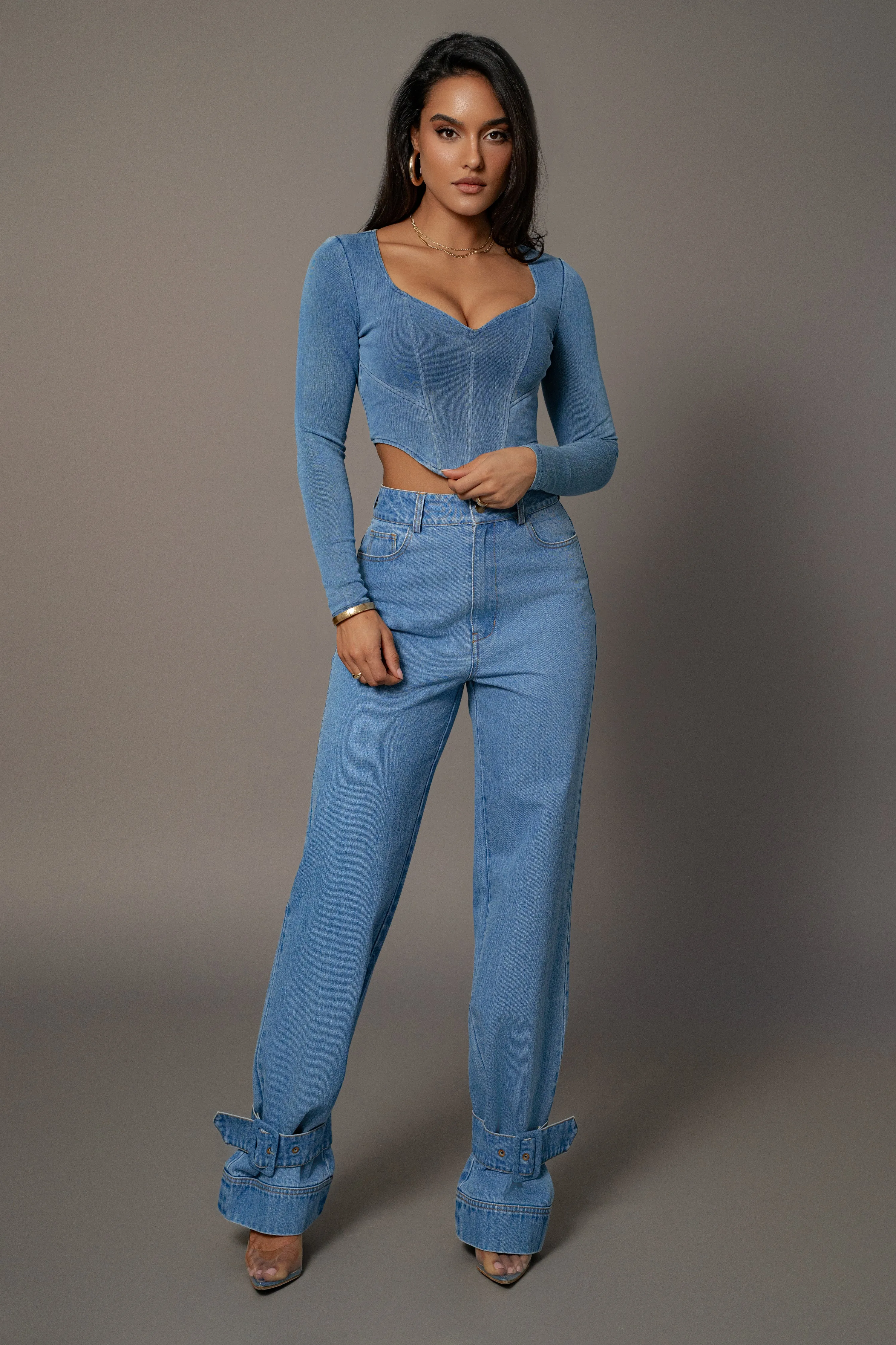 Medium Wash Tesa Sweetheart Denim Top sold by JLUXLABEL product image thumbnail 5