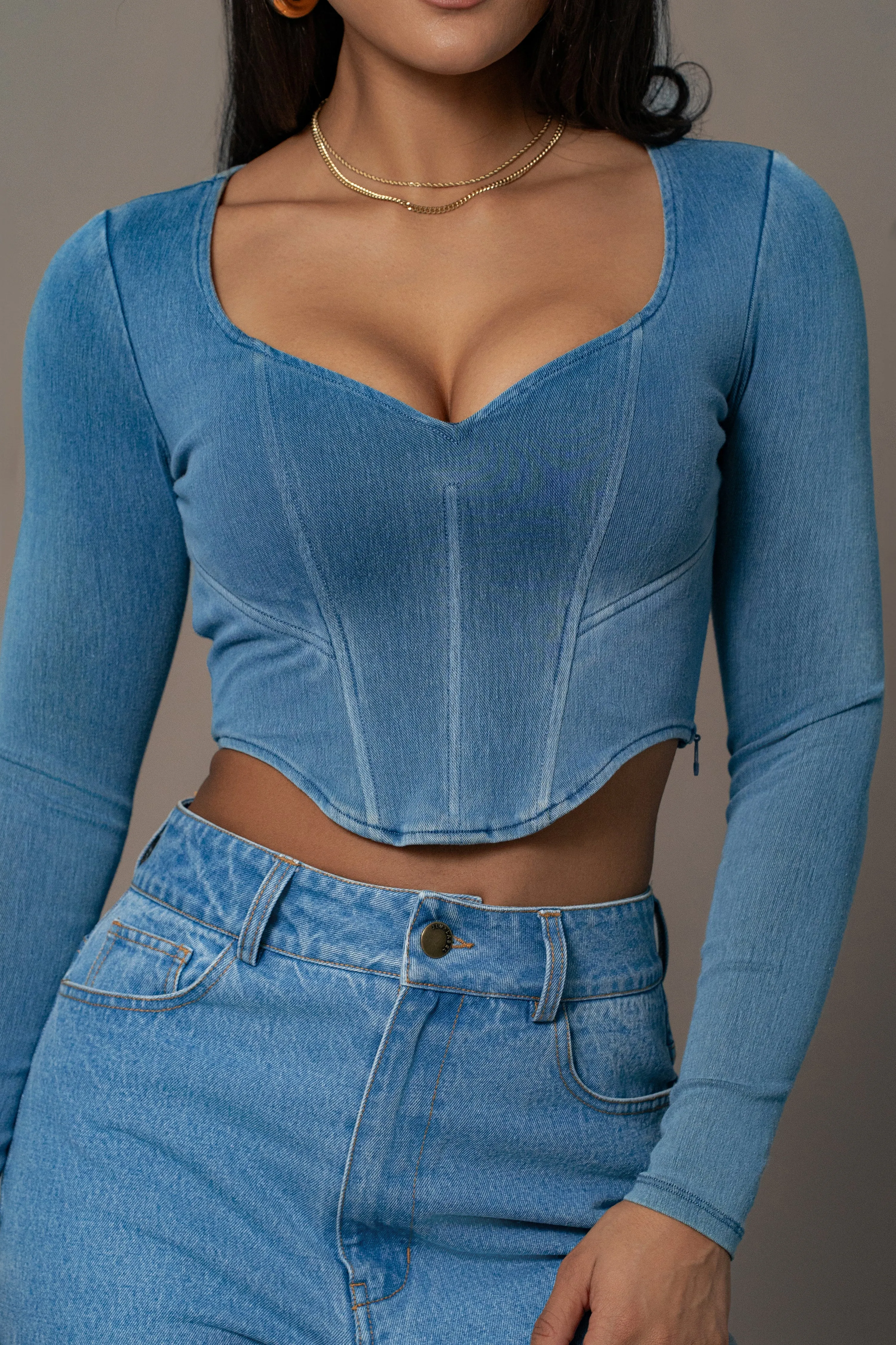 Medium Wash Tesa Sweetheart Denim Top sold by JLUXLABEL product image thumbnail 4