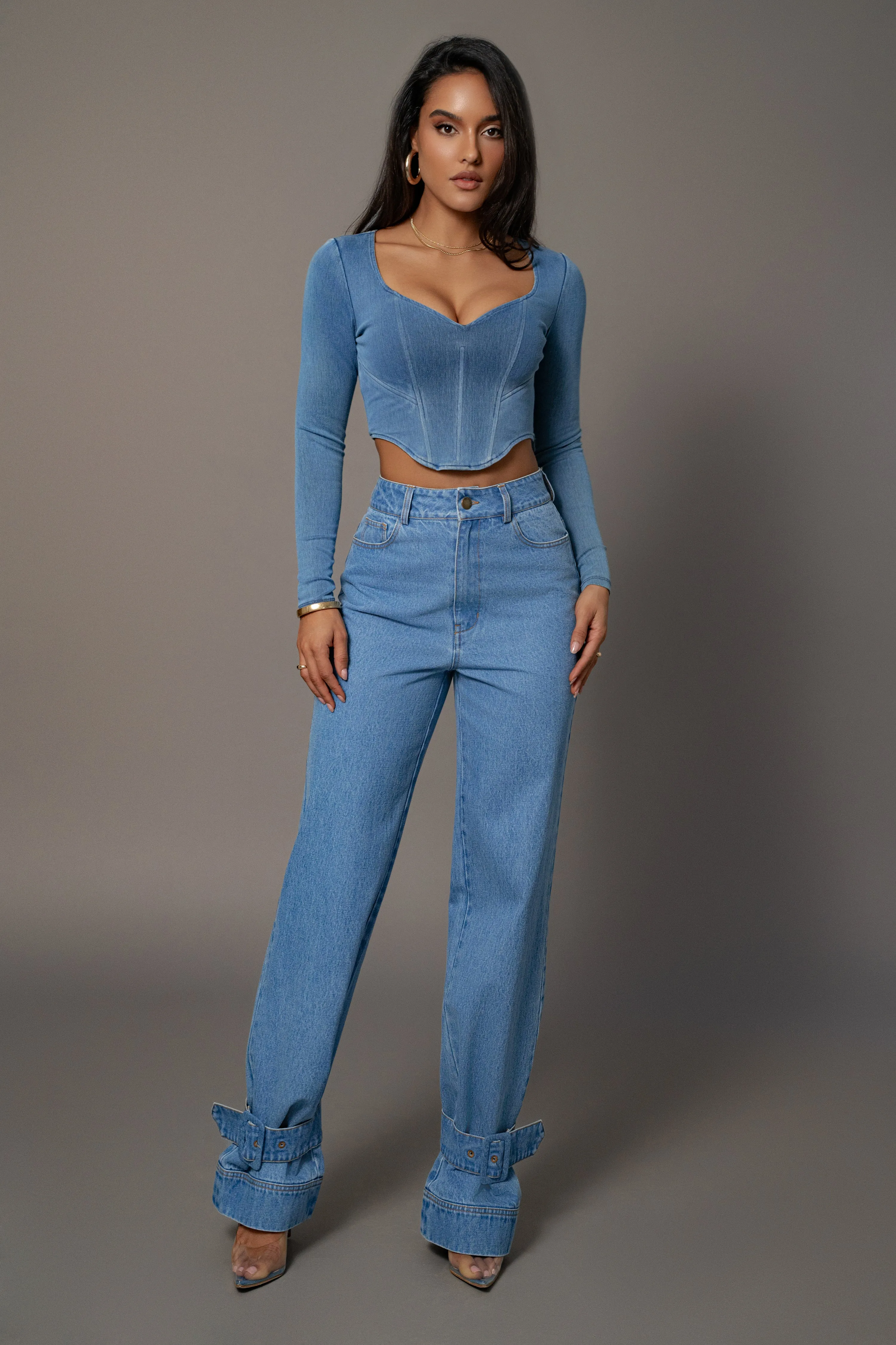 Medium Wash Tesa Sweetheart Denim Top sold by JLUXLABEL product image thumbnail 3