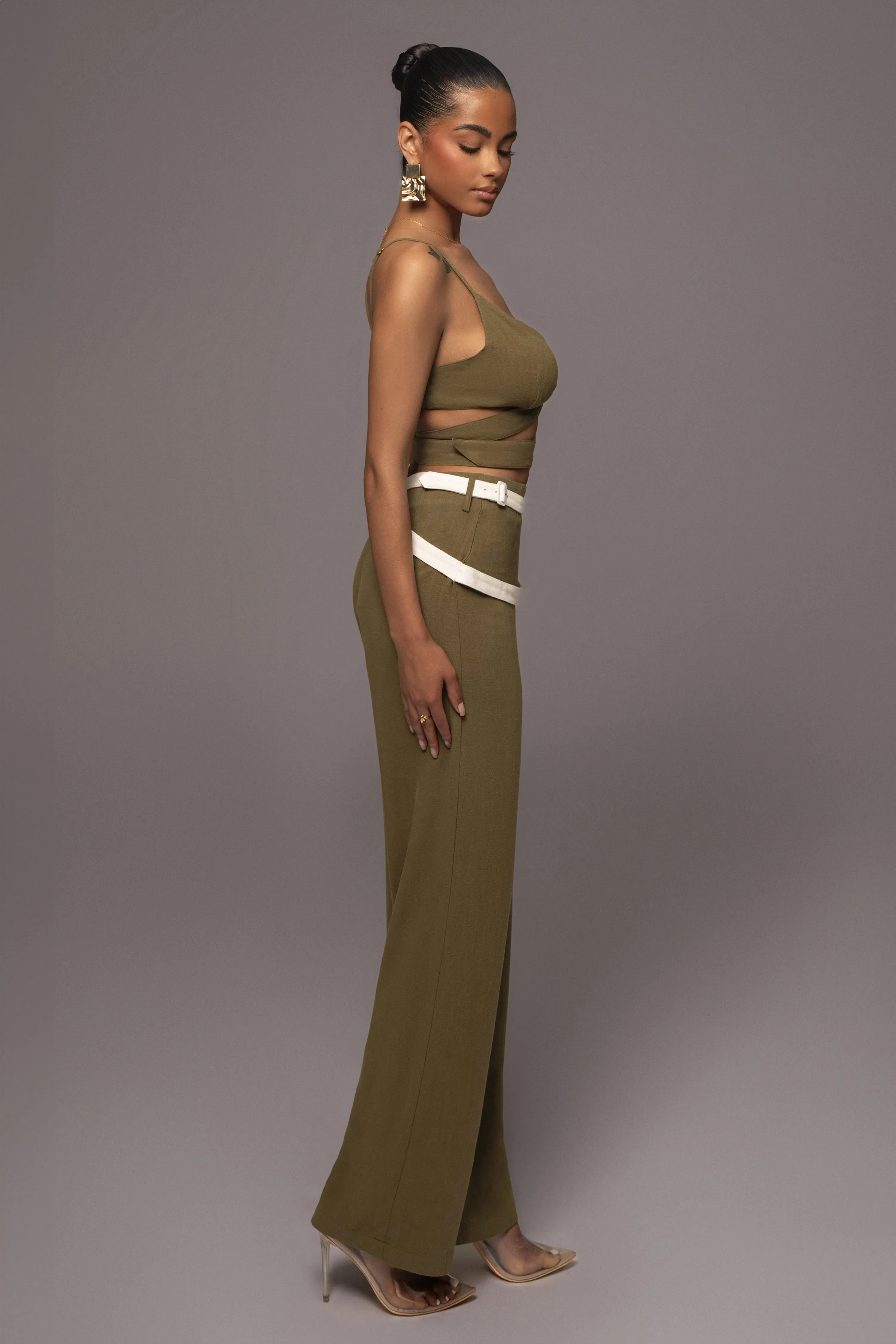 Olive Palm Beach Belted Linen Pants sold by JLUXLABEL product image thumbnail 4