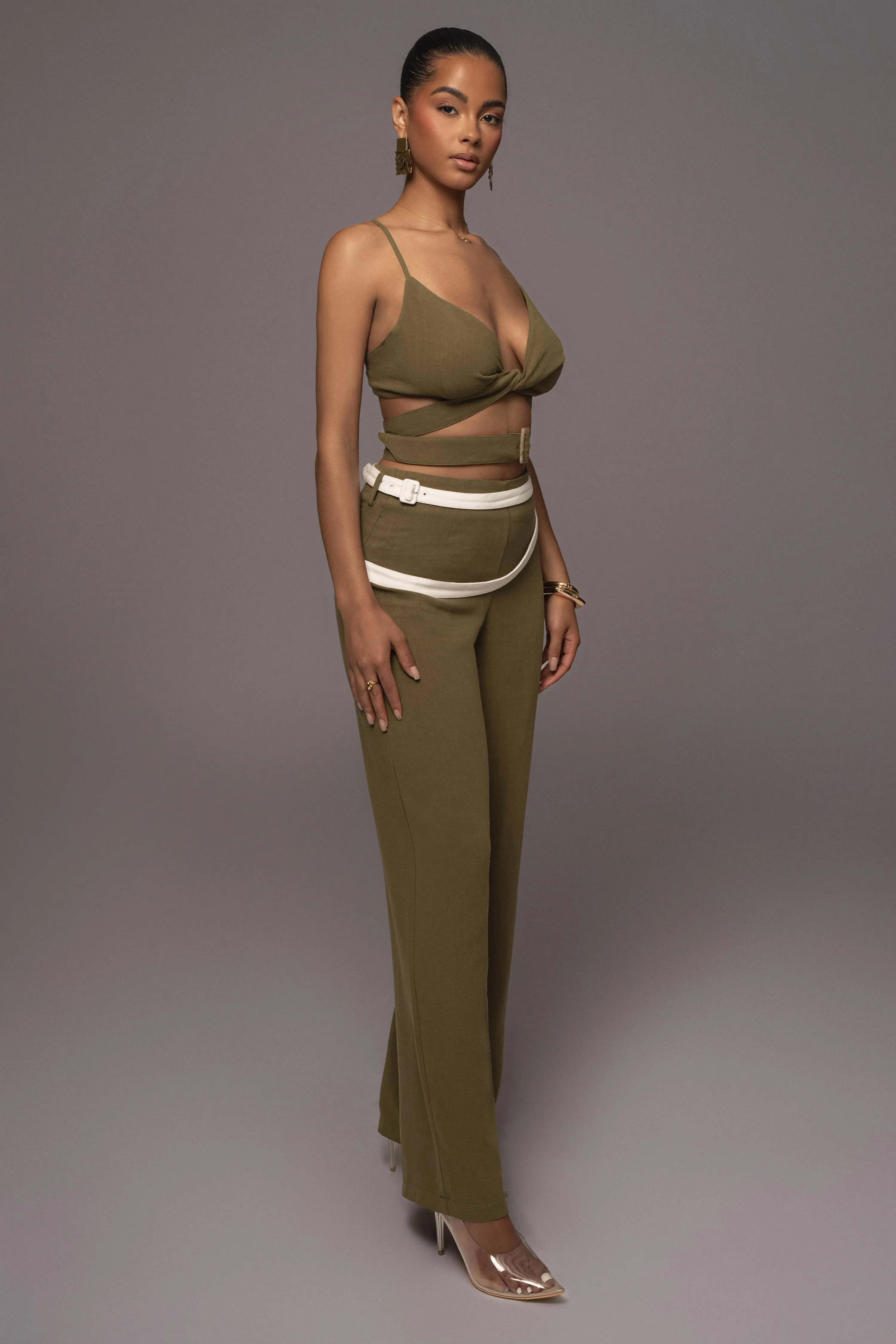 Olive Palm Beach Belted Linen Pants sold by JLUXLABEL product image thumbnail 3