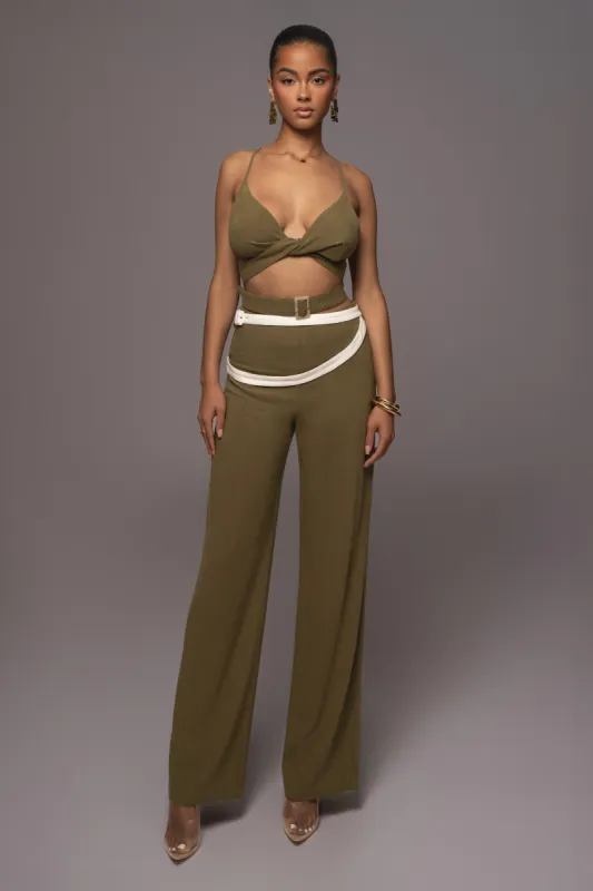 Olive Palm Beach Belted Linen Pants sold by JLUXLABEL