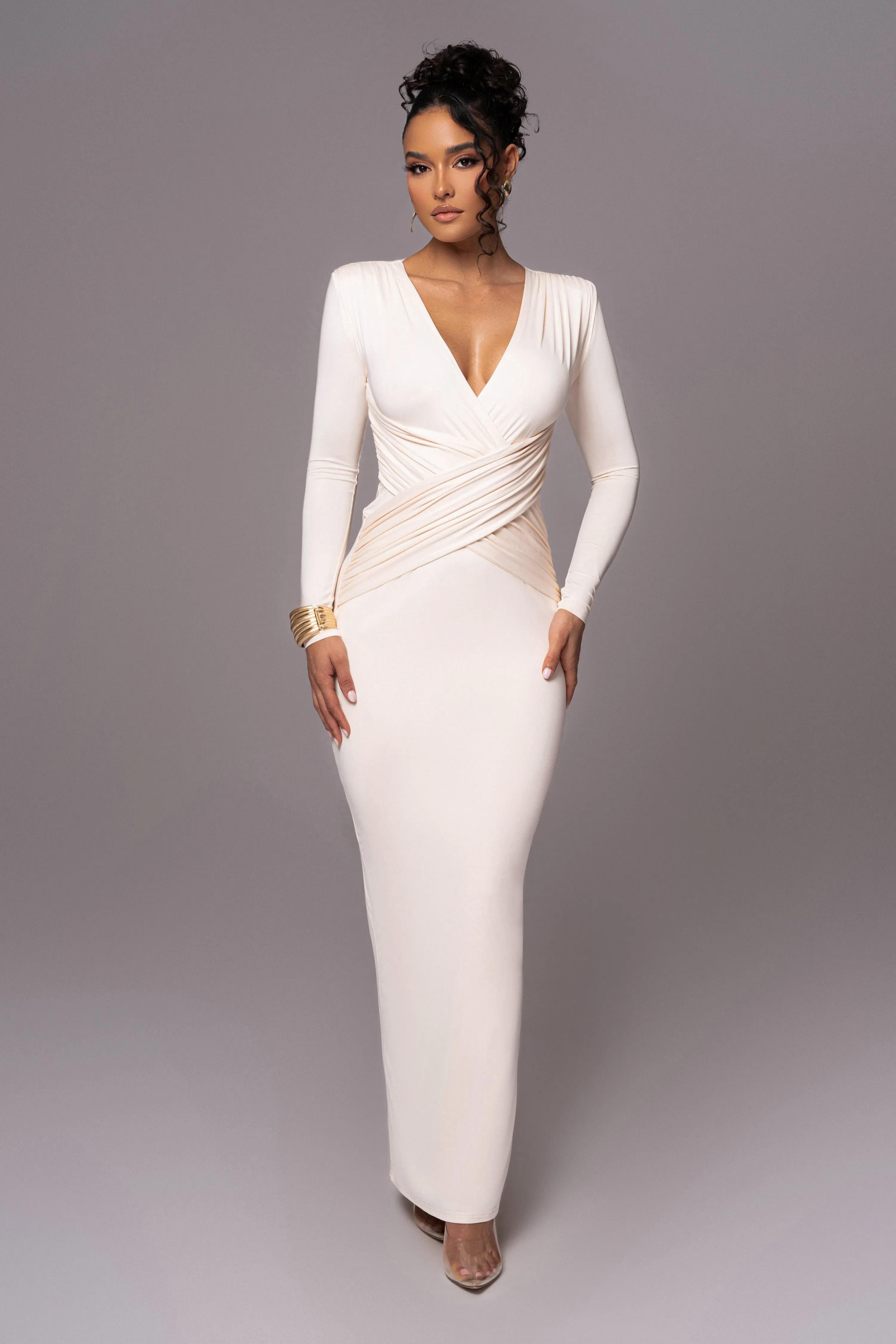 Cream Rowan Plunge Maxi Dress sold by JLUXLABEL product image thumbnail 3