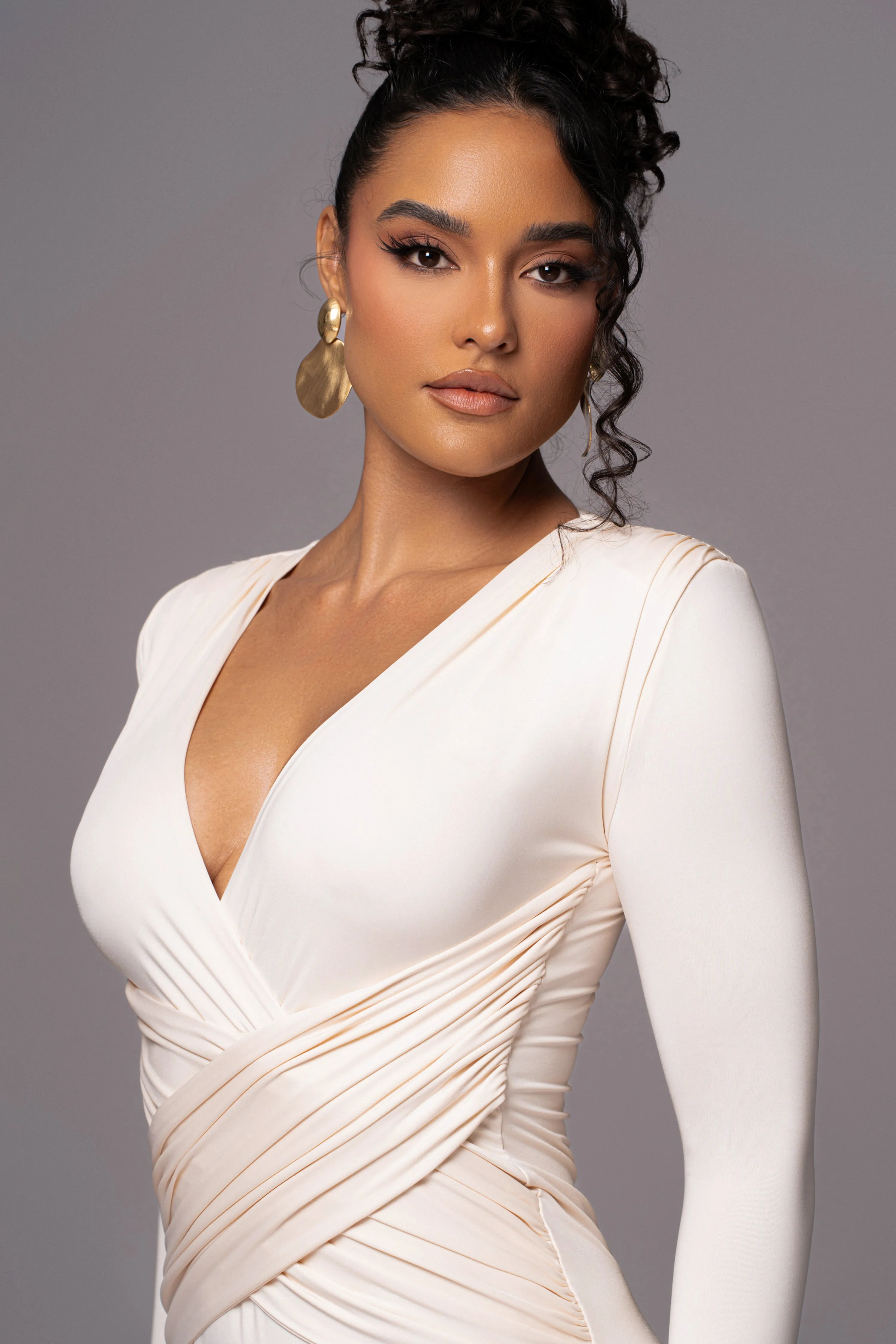 Cream Rowan Plunge Maxi Dress sold by JLUXLABEL product image thumbnail 5