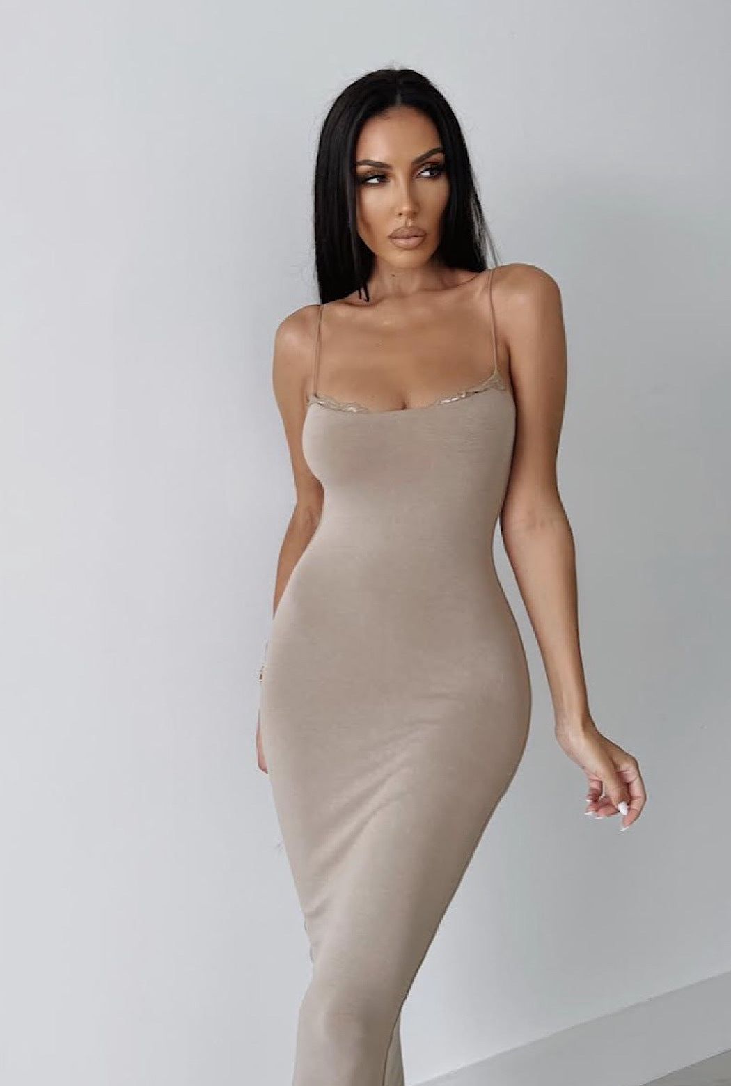 Beige Colette Midi Dress sold by JLUXLABEL