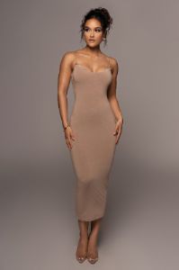 Beige Colette Midi Dress sold by JLUXLABEL