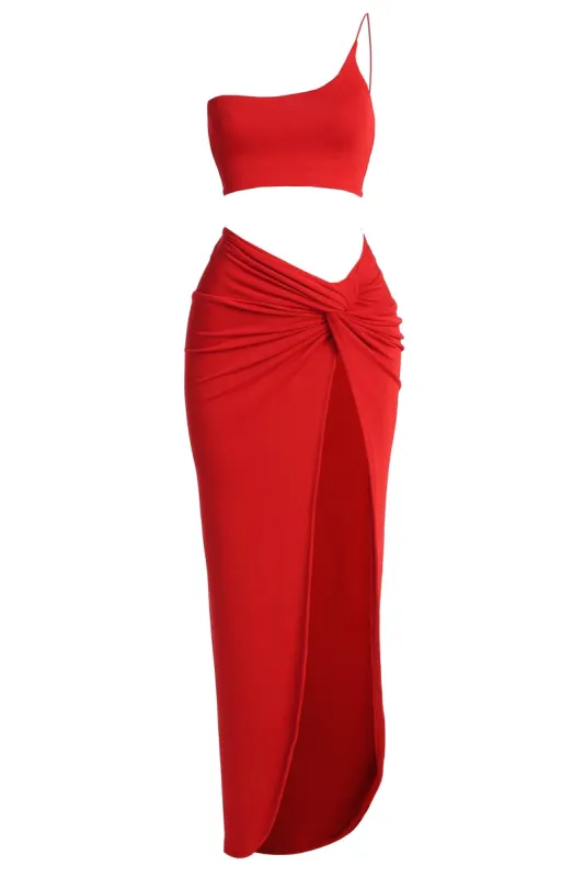 Red Here To Stay Slinky Skirt Set sold by JLUXLABEL