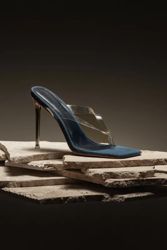 Denim Rosetta Square Toe Heels sold by JLUXLABEL