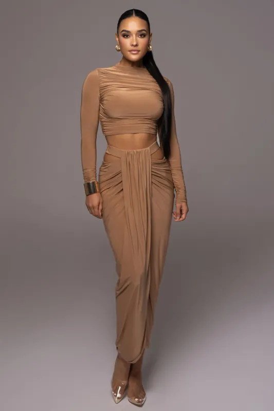 Almond Marsha Ruched Skirt Set sold by JLUXLABEL