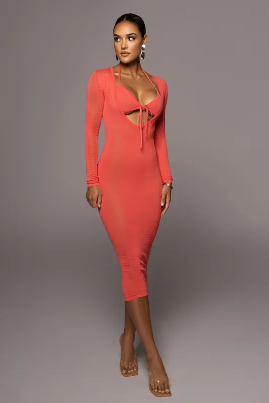 Coral Look This Way Midi Dress sold by JLUXLABEL