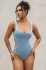 Denim/White Deana Ribbed Bodysuit sold by JLUXLABEL