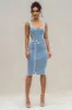 Denim/White Deana Ribbed Bodysuit sold by JLUXLABEL