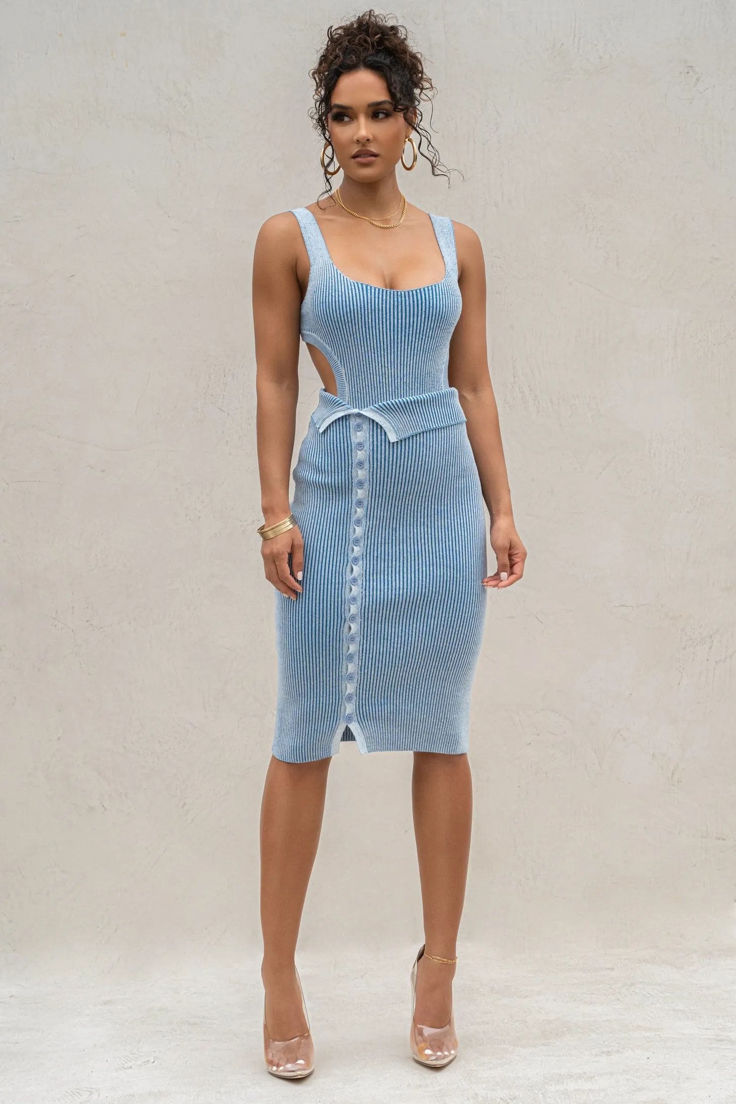 Denim/White Deana Ribbed Bodysuit sold by JLUXLABEL product image thumbnail 4