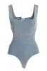 Denim/White Deana Ribbed Bodysuit sold by JLUXLABEL