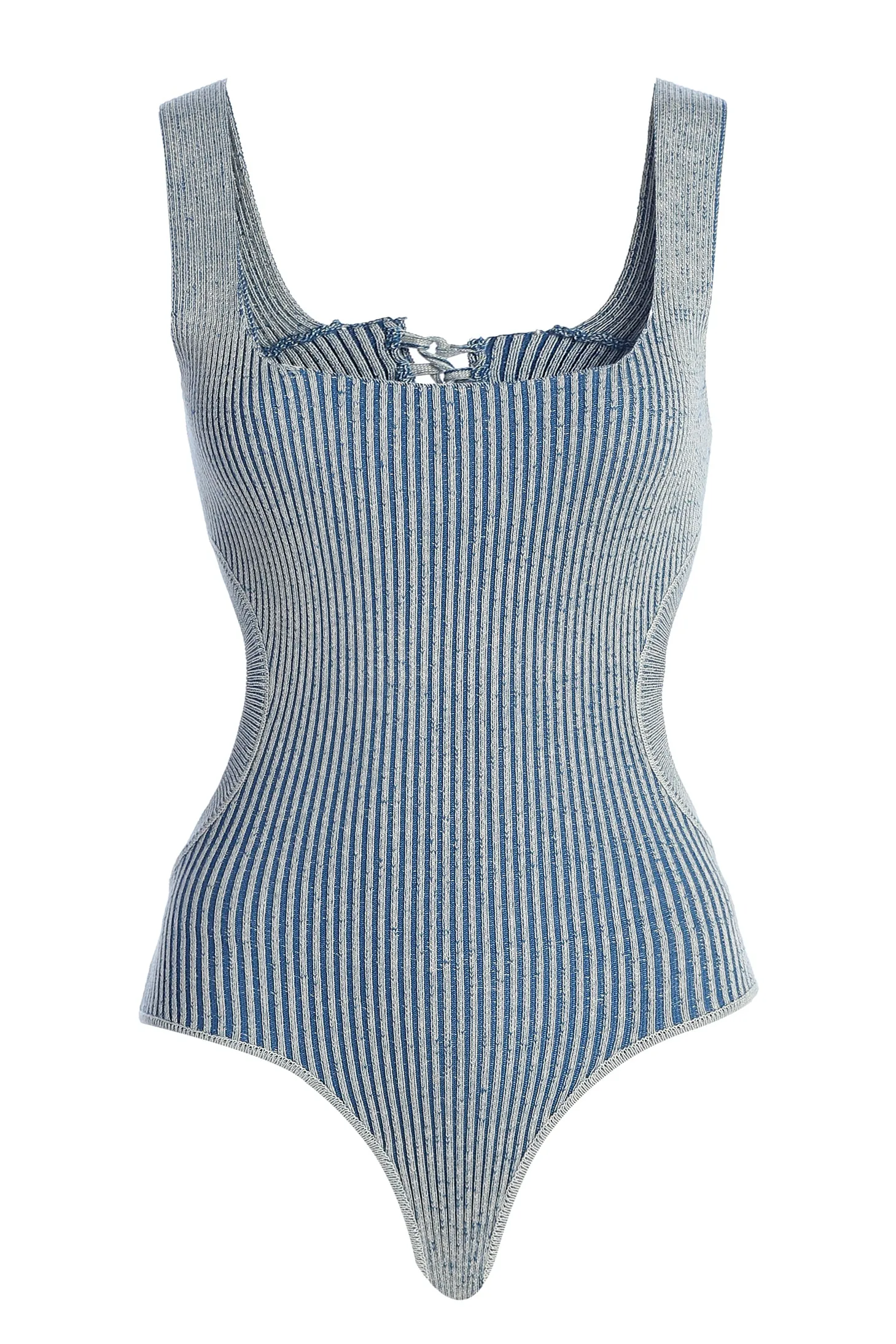Denim/White Deana Ribbed Bodysuit sold by JLUXLABEL product image thumbnail 2