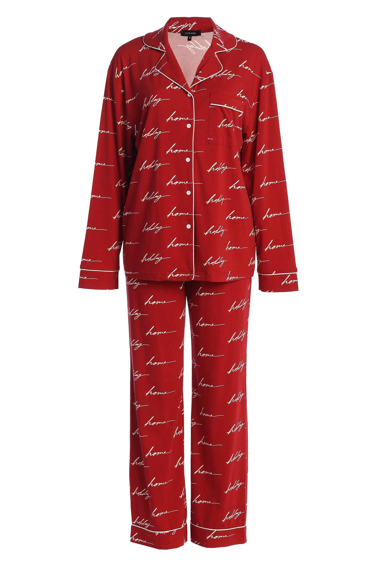 Red Home For The Holidays Adult Pajama Set sold by JLUXLABEL product image thumbnail 2