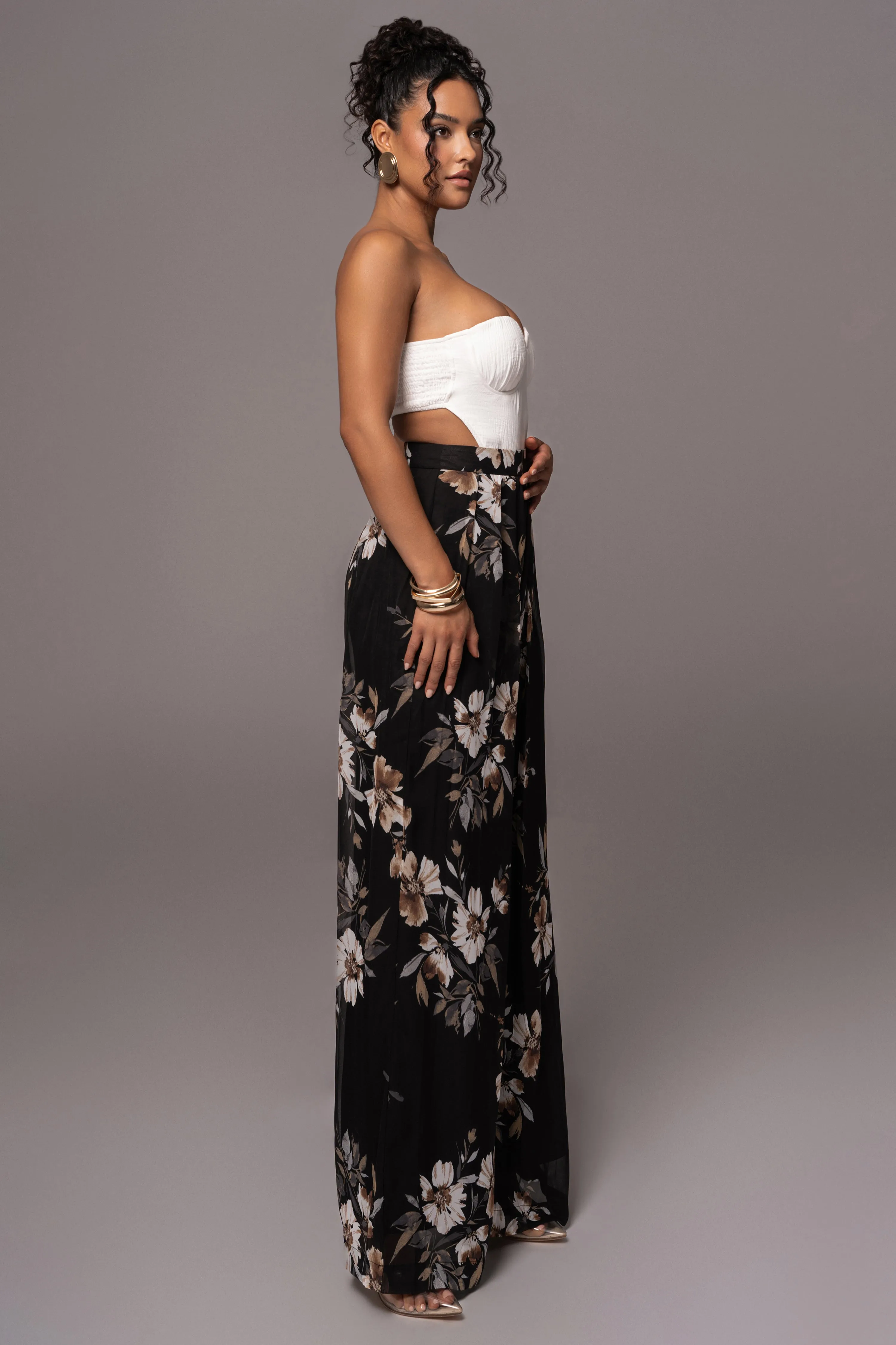 Grey Floral Josette Wide-Leg Pleated Pants sold by JLUXLABEL product image thumbnail 5