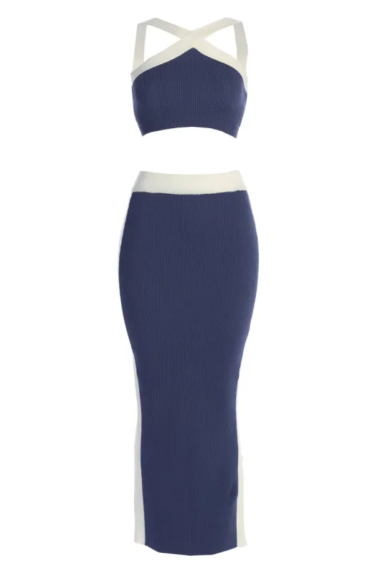 Navy Heartbreaker Two-Piece Skirt Set sold by JLUXLABEL