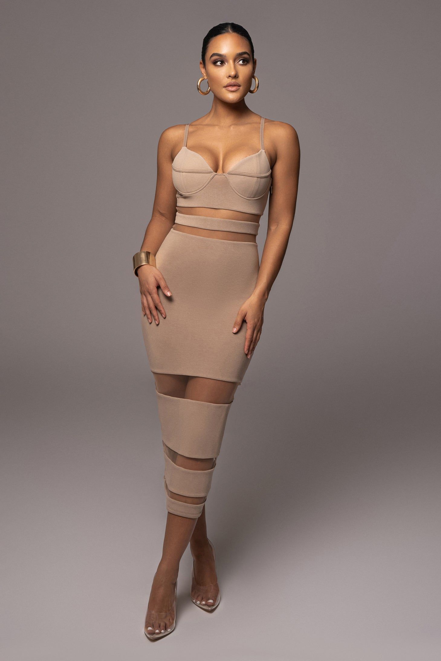 Beige Alysiha Midi Dress sold by JLUXLABEL