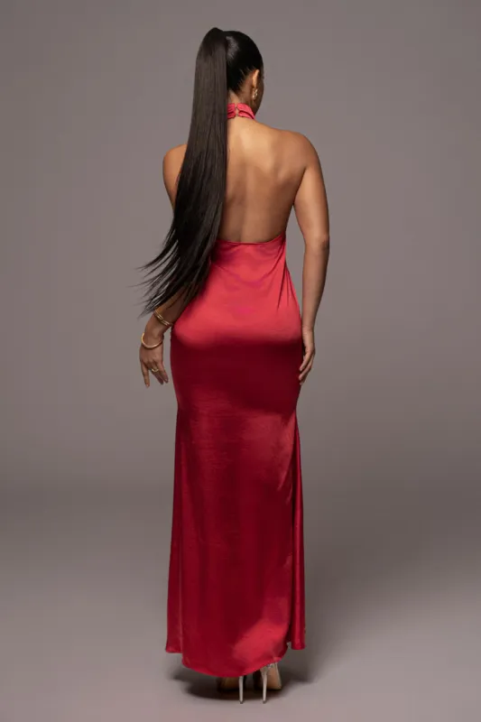 Red First Impressions Satin Maxi Dress sold by JLUXLABEL