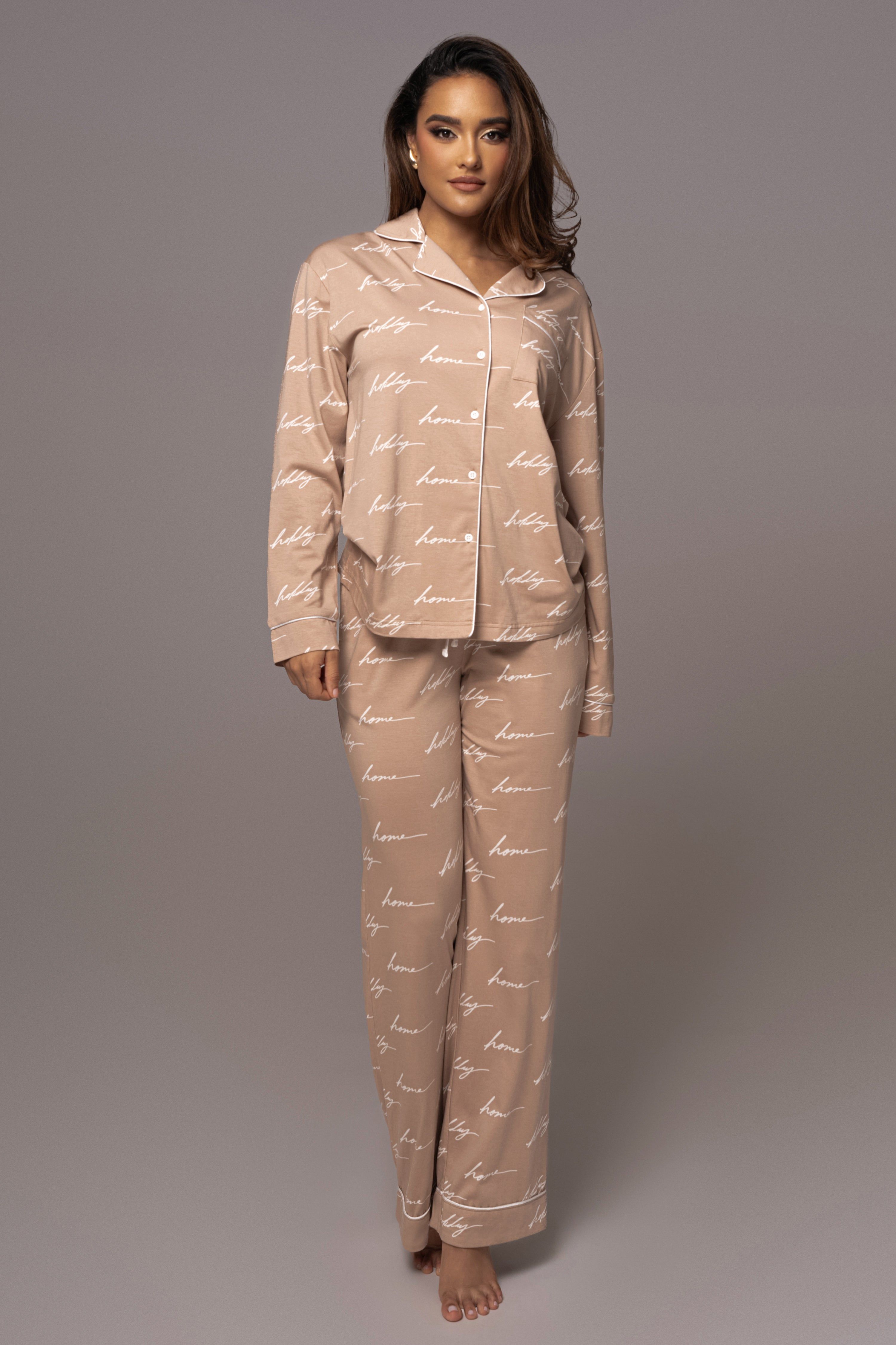 Beige Home For The Holidays Adult Pajama Set sold by JLUXLABEL product image thumbnail 3