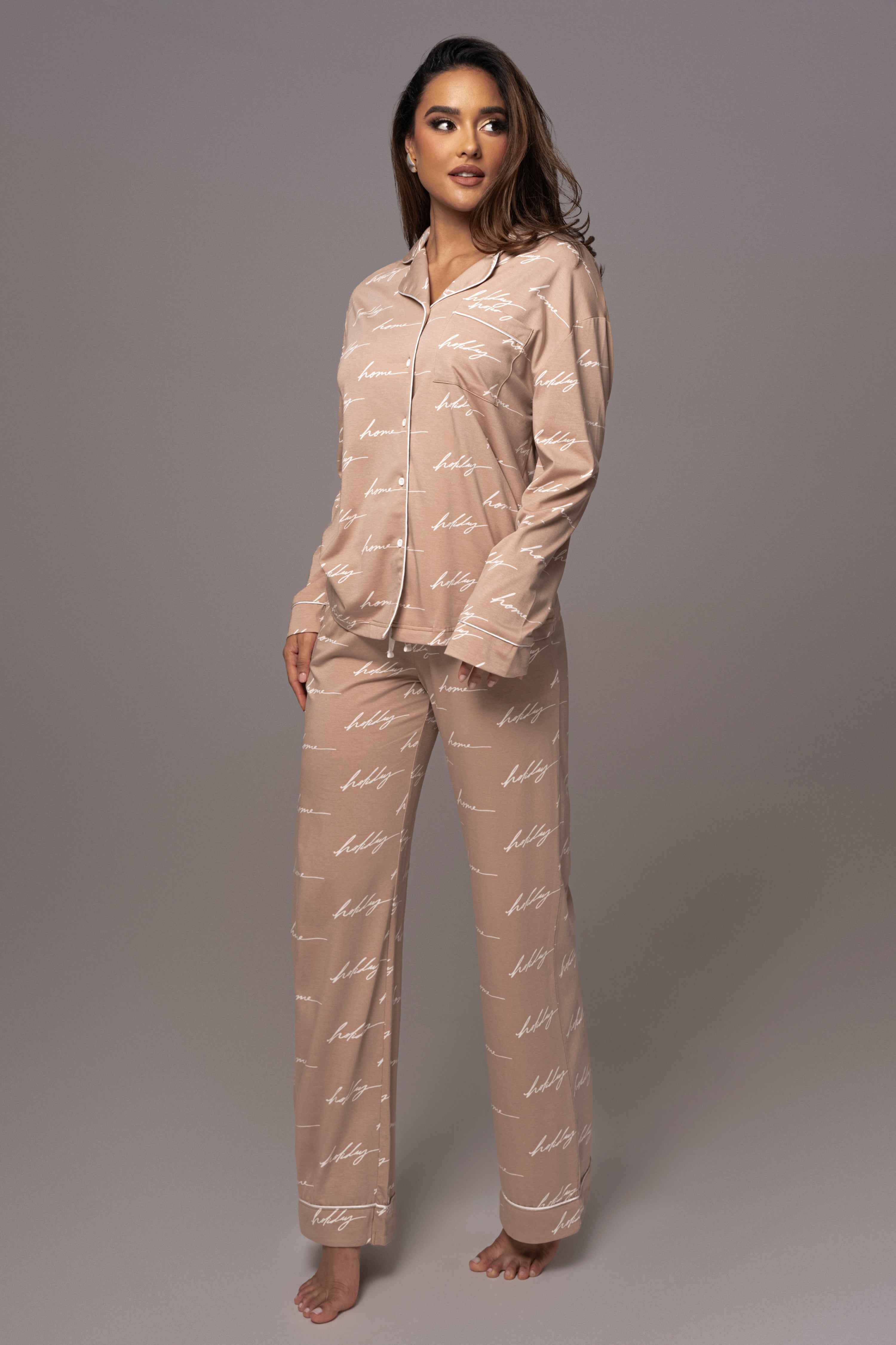 Beige Home For The Holidays Adult Pajama Set sold by JLUXLABEL