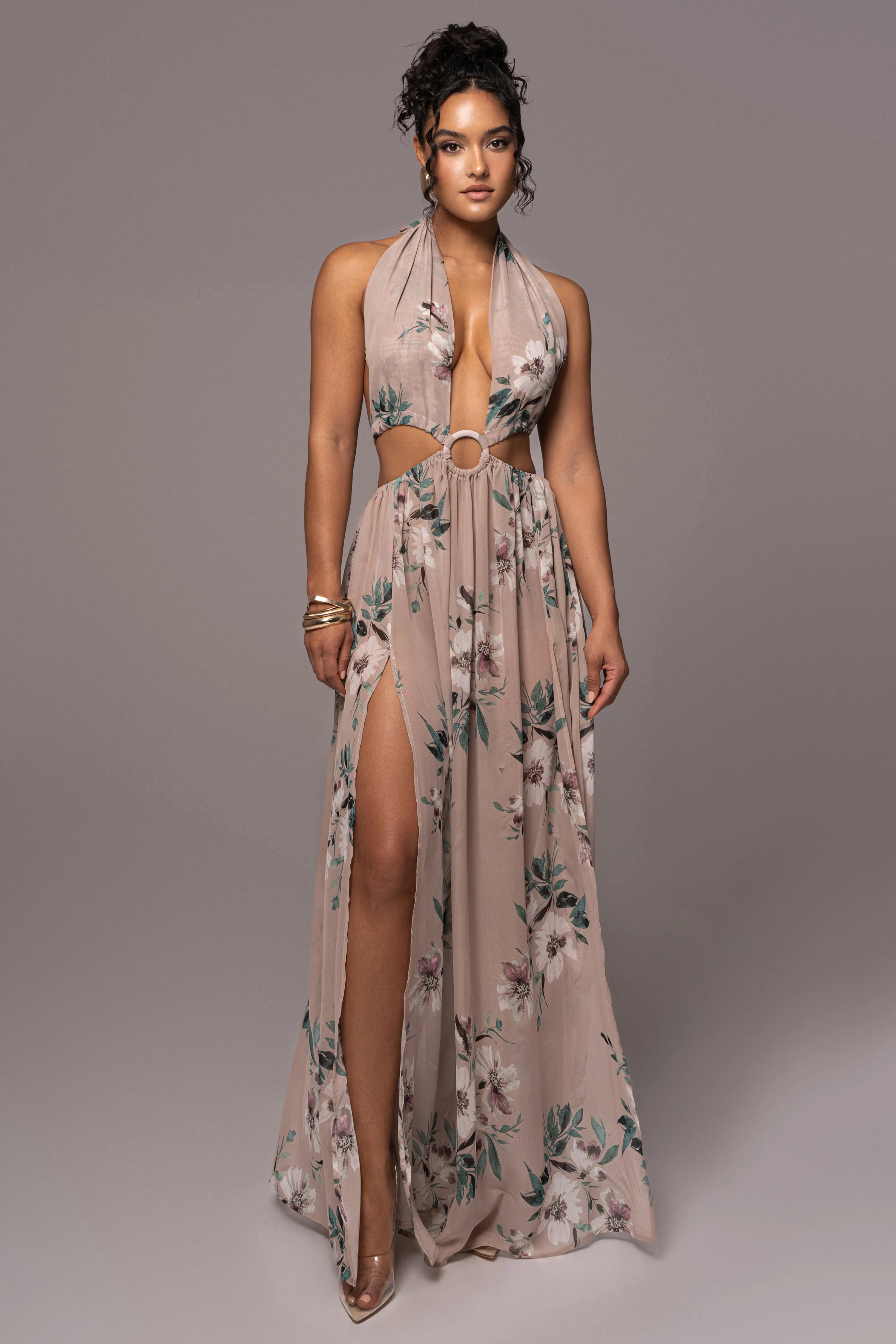 Purple Floral Nicoletta Chiffon Maxi Dress sold by JLUXLABEL product image thumbnail 4