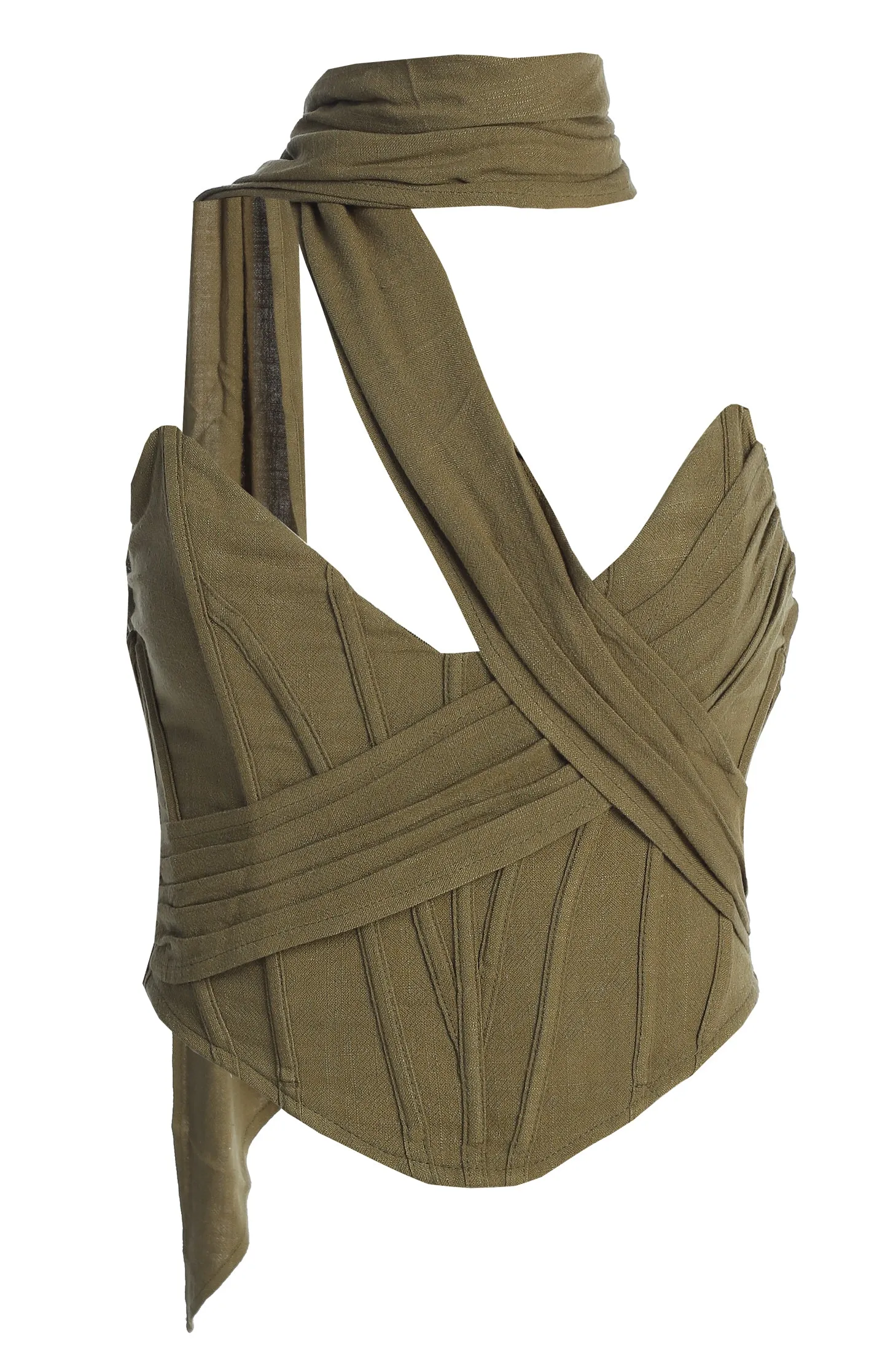 Olive Coastal Bliss Linen Bustier sold by JLUXLABEL product image thumbnail 3