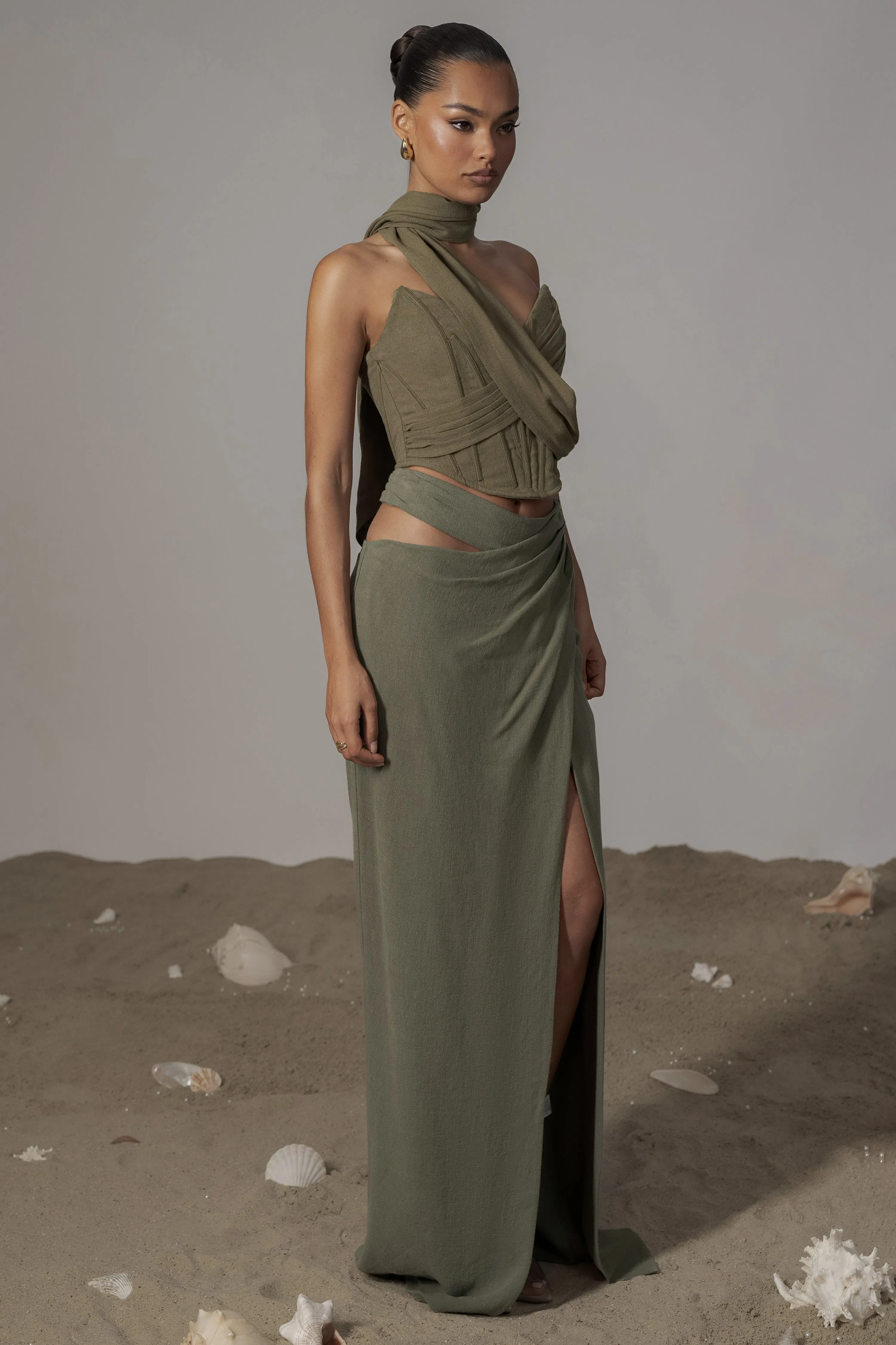 Olive Coastal Bliss Linen Bustier sold by JLUXLABEL product image thumbnail 5