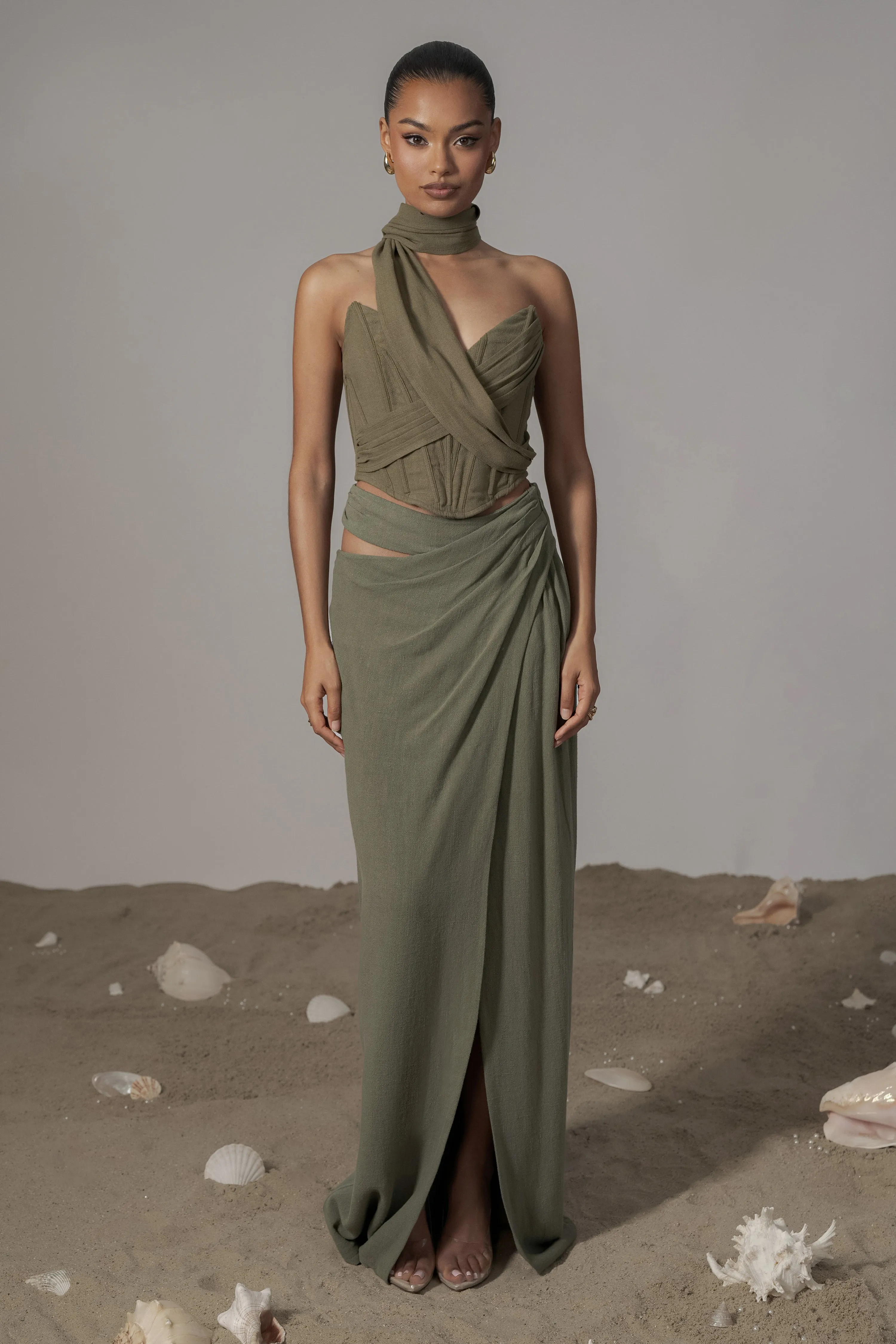 Olive Coastal Bliss Linen Bustier sold by JLUXLABEL product image thumbnail 2