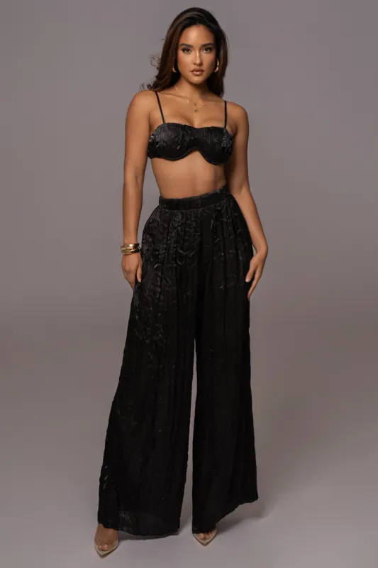 Black Let's Get Away Satin Pant Set sold by JLUXLABEL